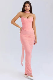 Draped Mesh Corset With Skirt Set