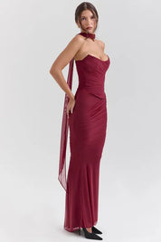 Draped Mesh Corset With Skirt Set