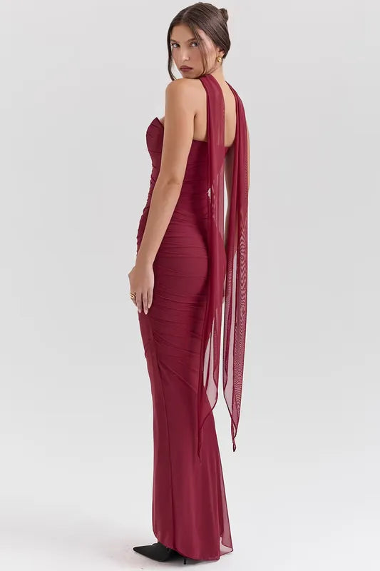 Draped Mesh Corset With Skirt Set
