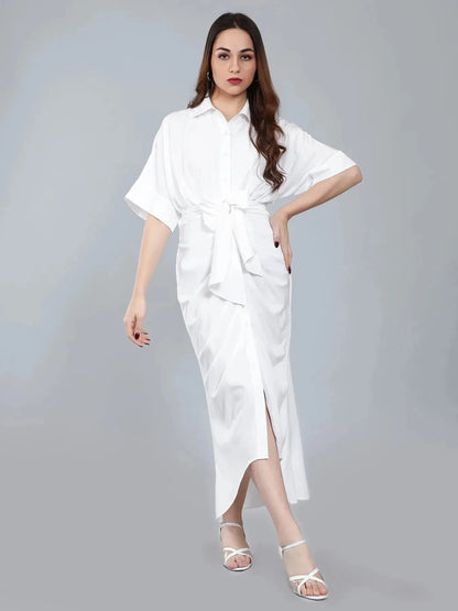 Cinched Waist Belted Shirt Dress