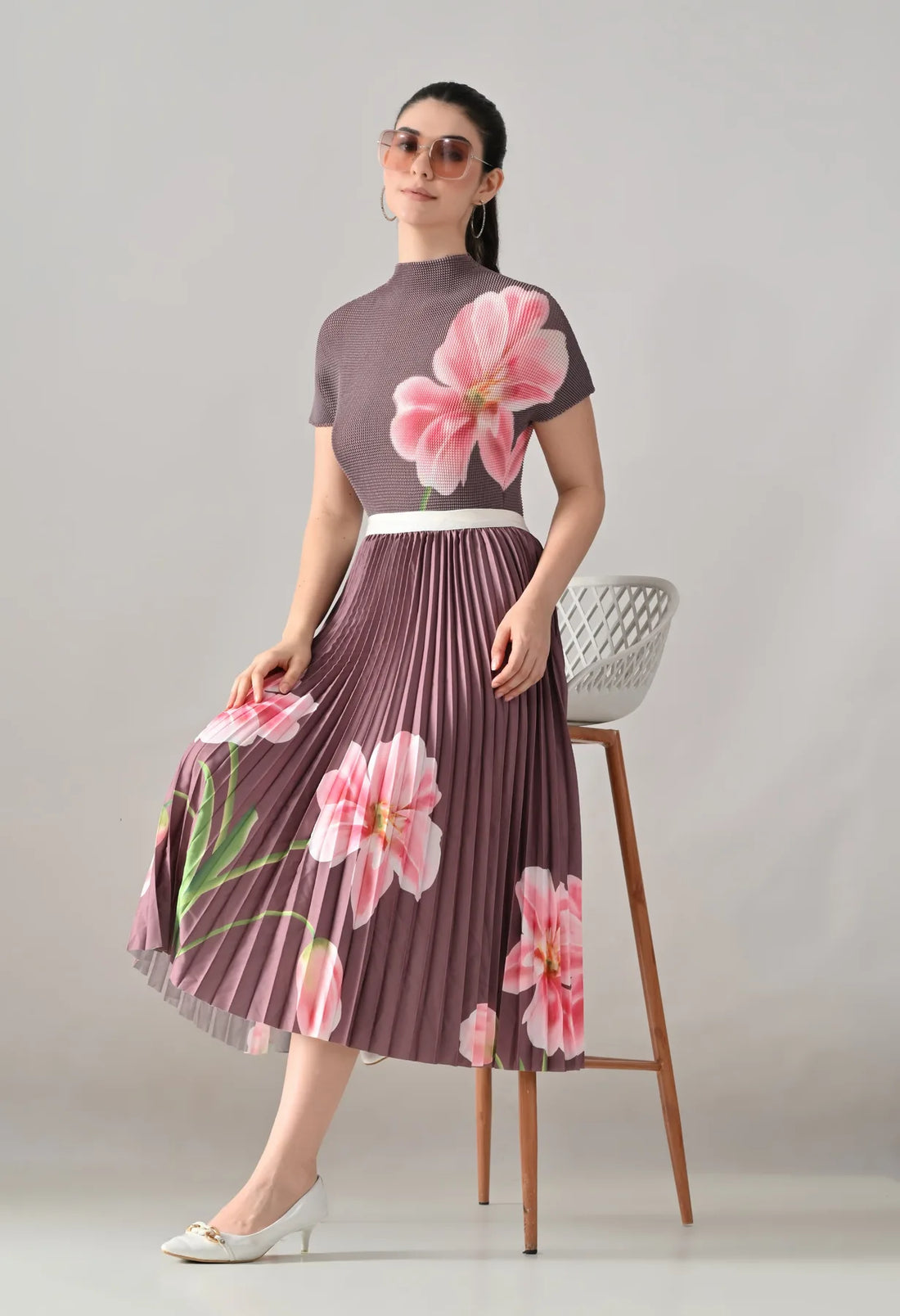 Floral Printed Pleated Two-Piece Set