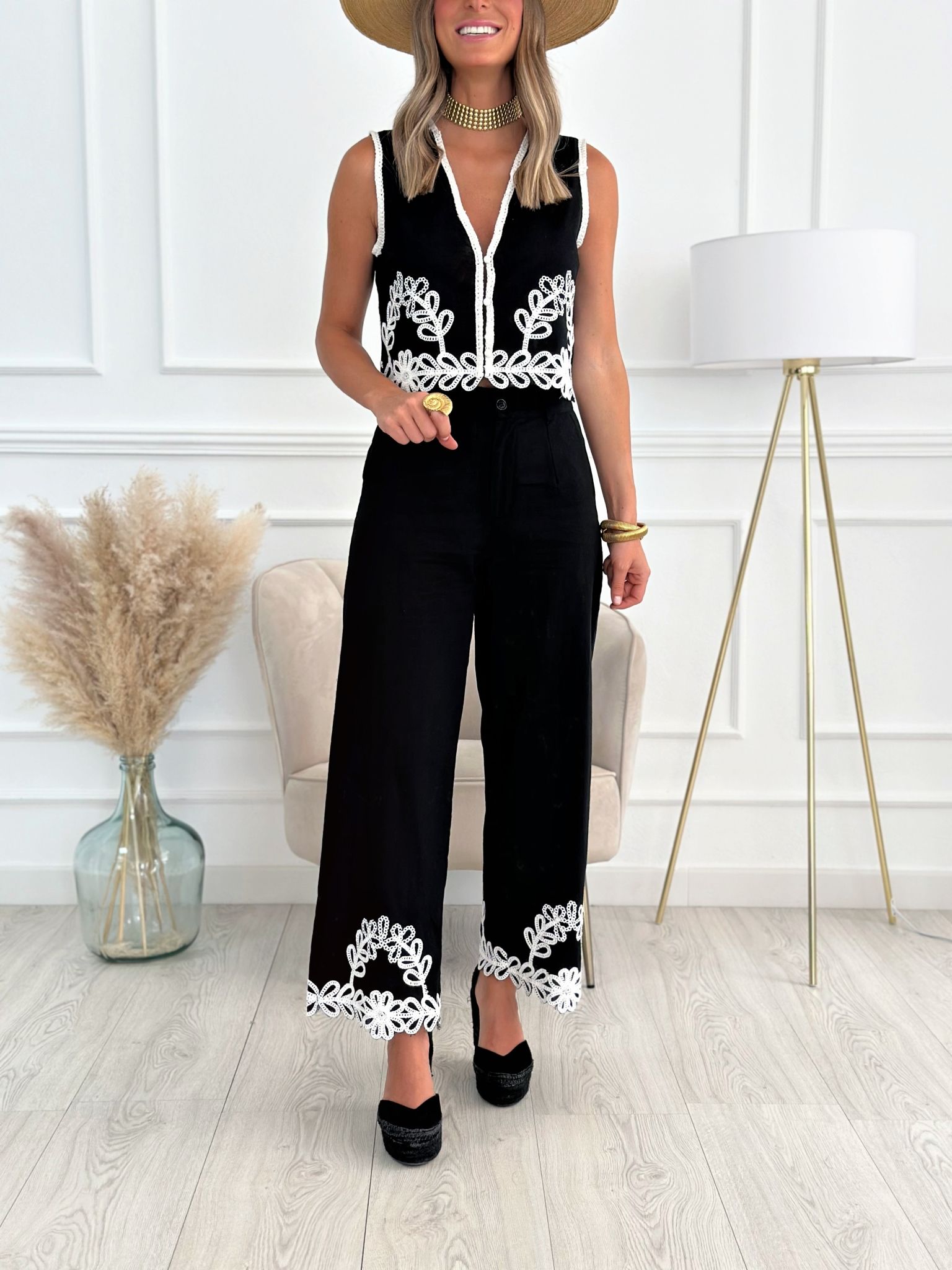 Lace Embroidery Two Piece Set