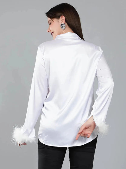 Feather Cuff Satin Shirt