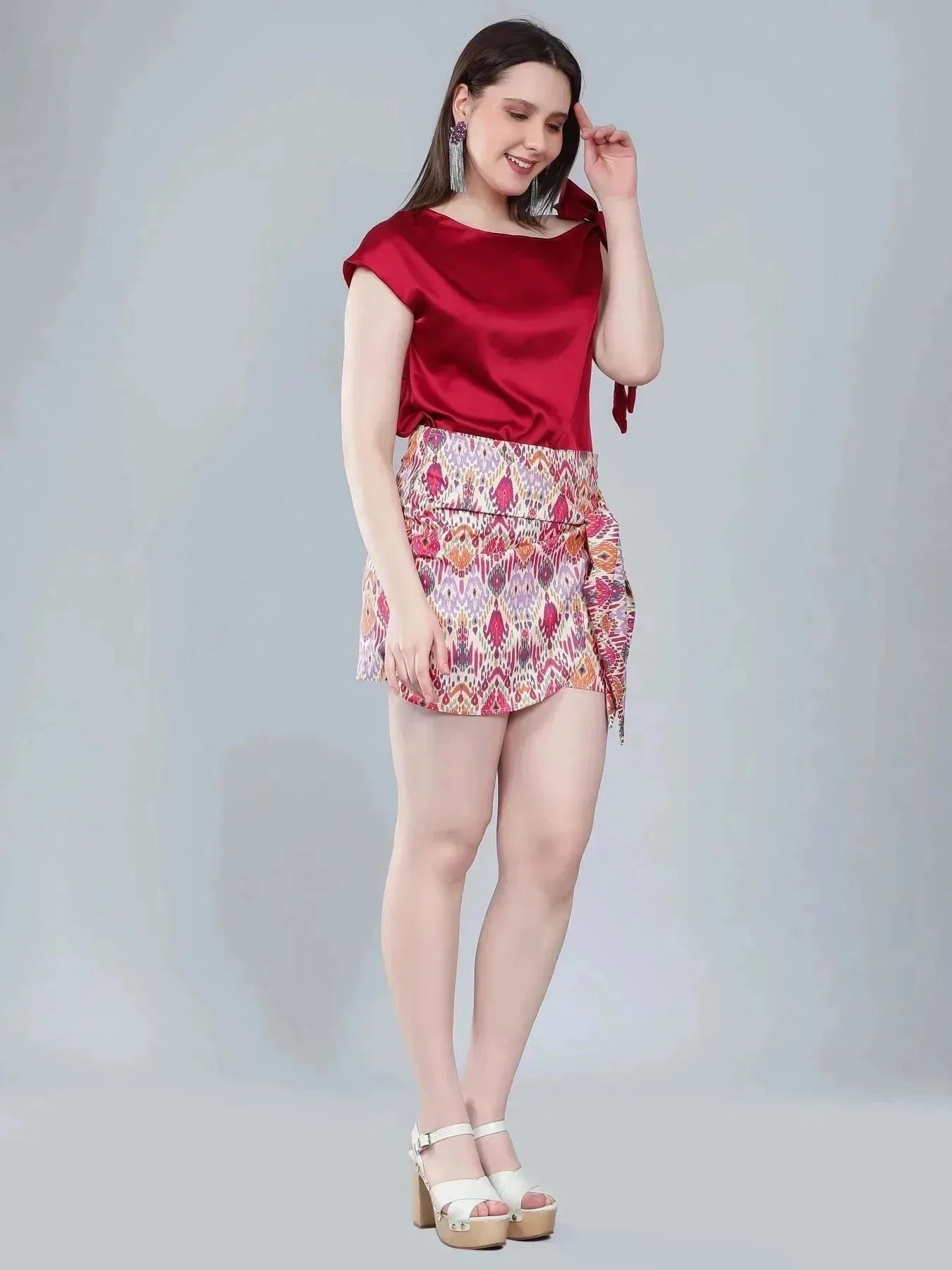 Tie Shoulder Satin Blouse