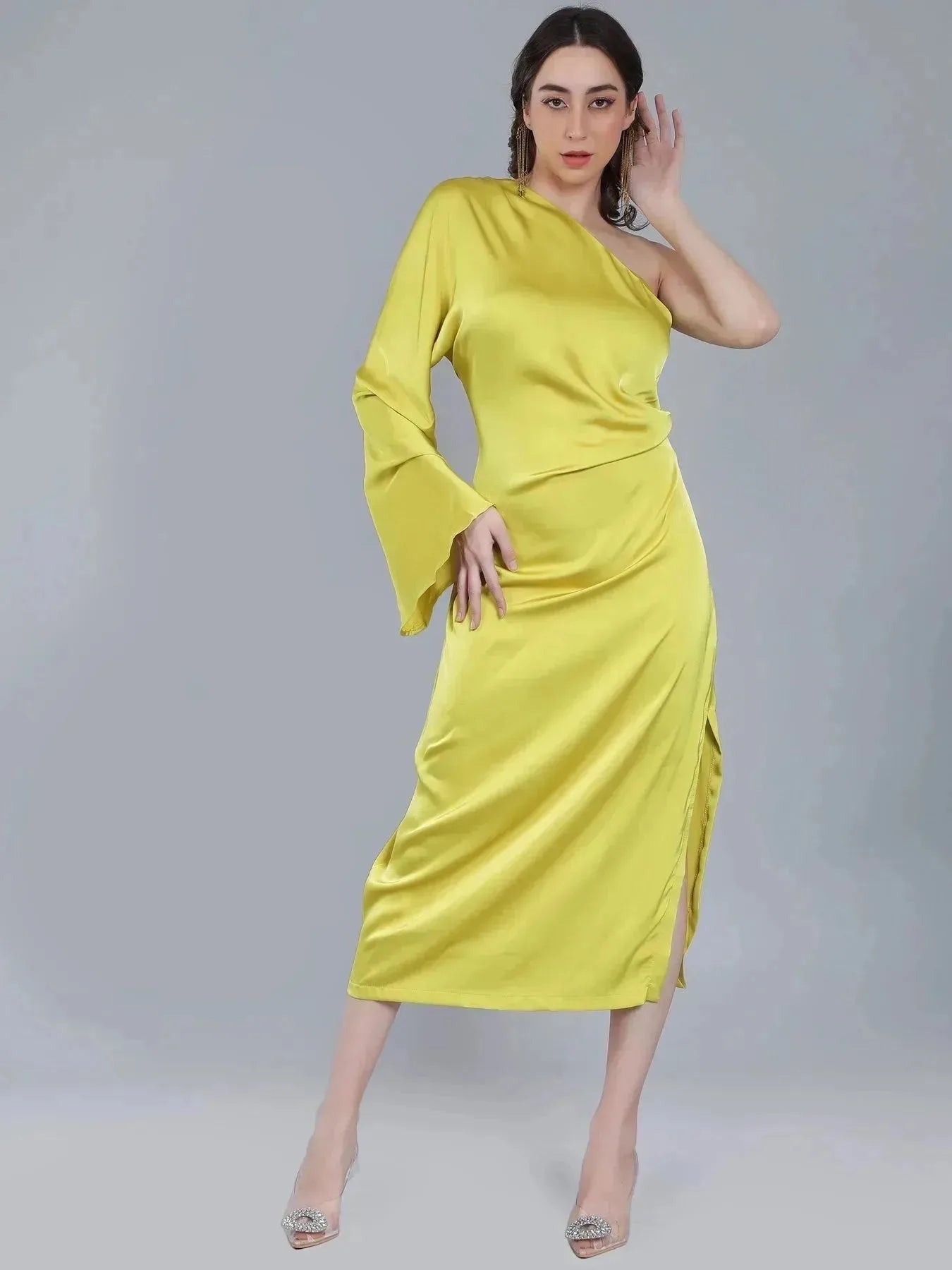 Draped Satin One Shoulder Dress