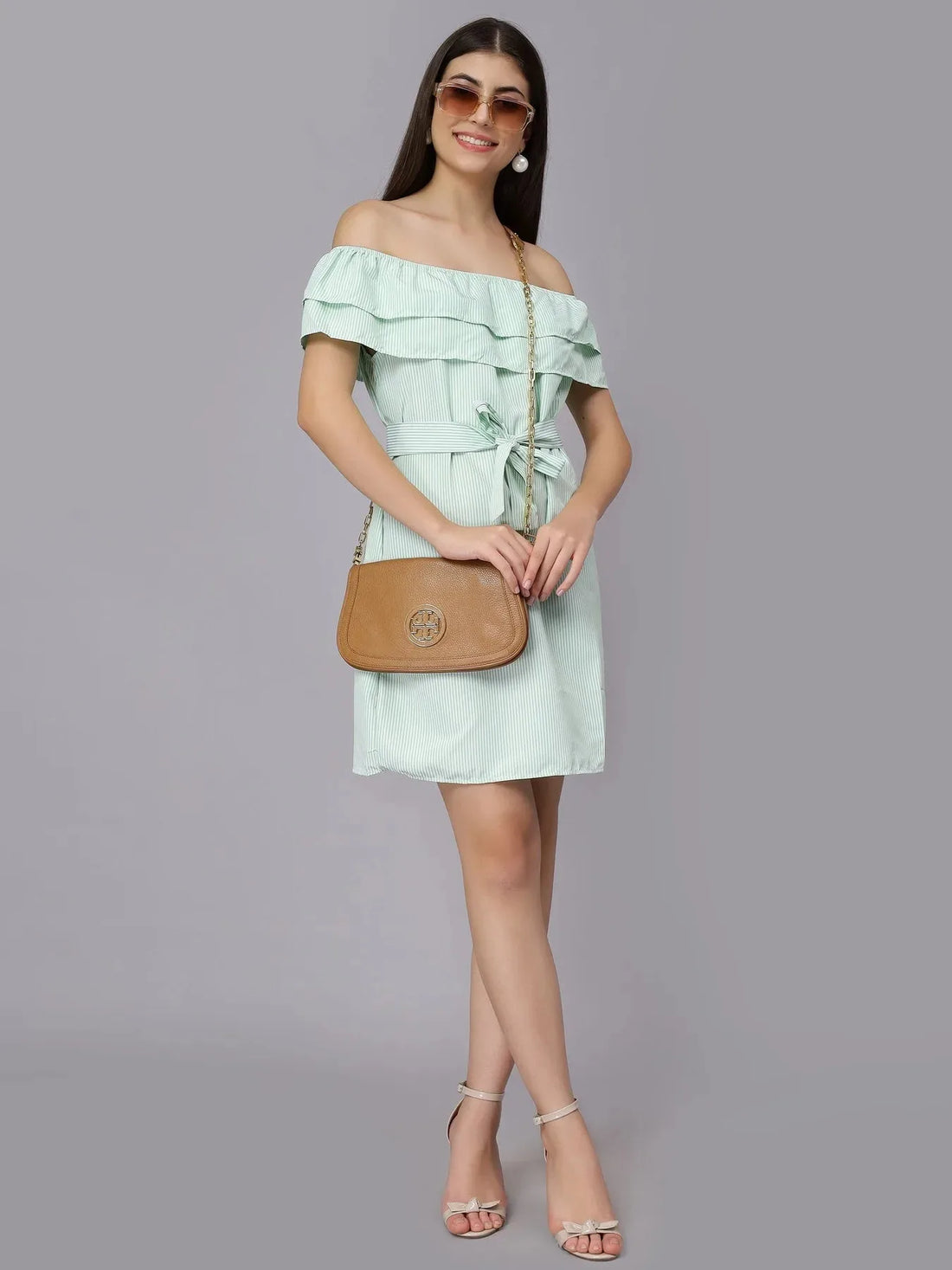 Striped Off-Shoulder Short Dress