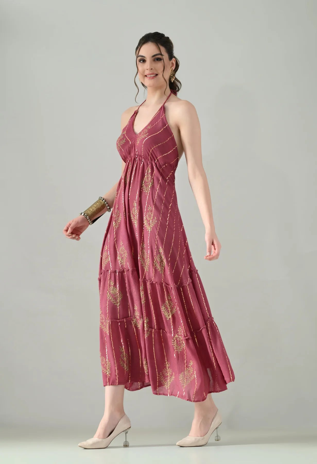 Aurora Foil Print Lurex Dress