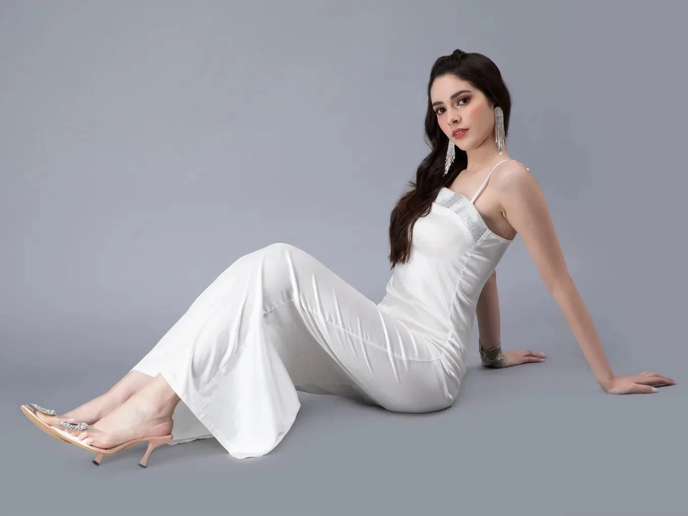 Rhinestones Embellished Satin Dress