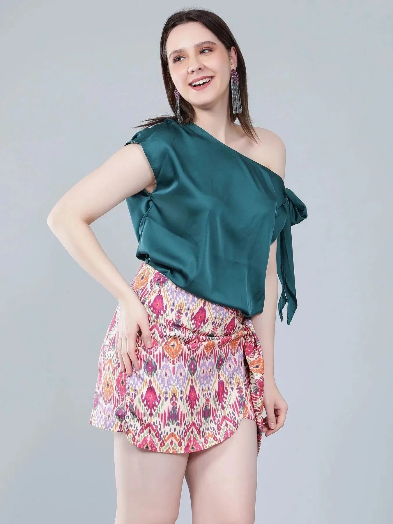 Tie Shoulder Satin Blouse