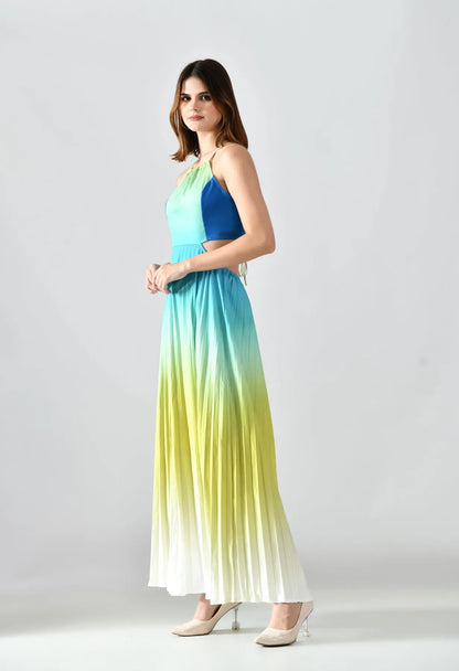 Gradient Pleated Maxi Dress