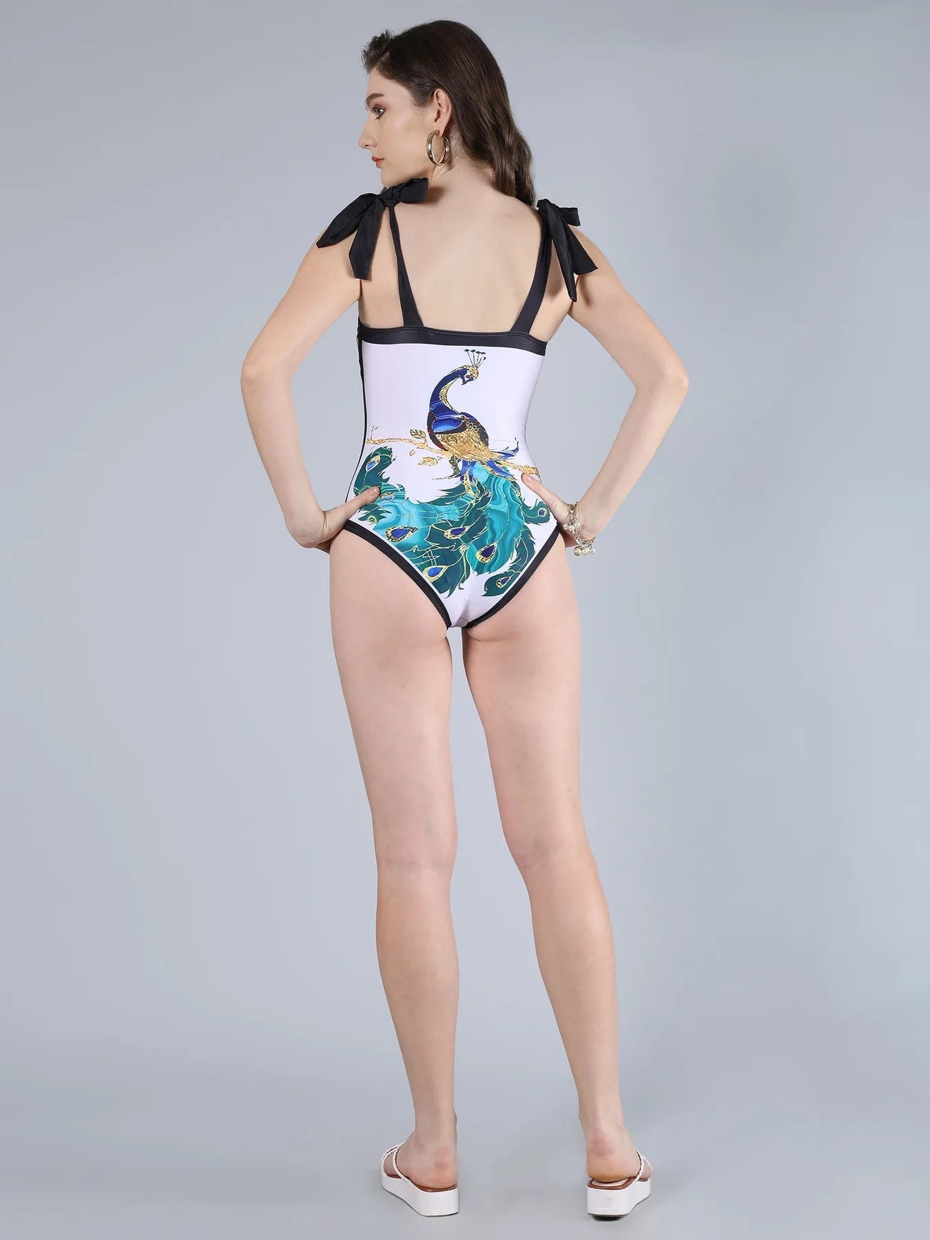 Peacock Printed Monokini With Sarong