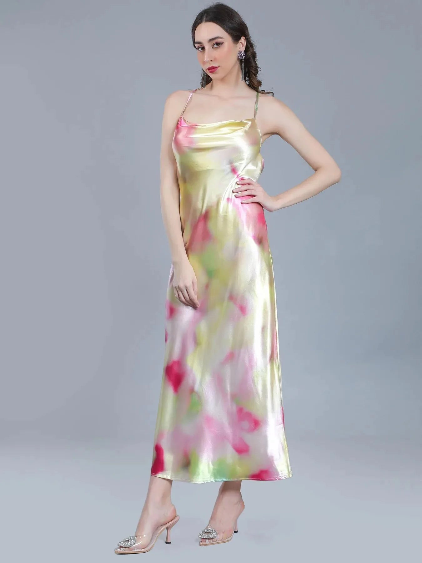 Splash Color Cowl Slip Dress