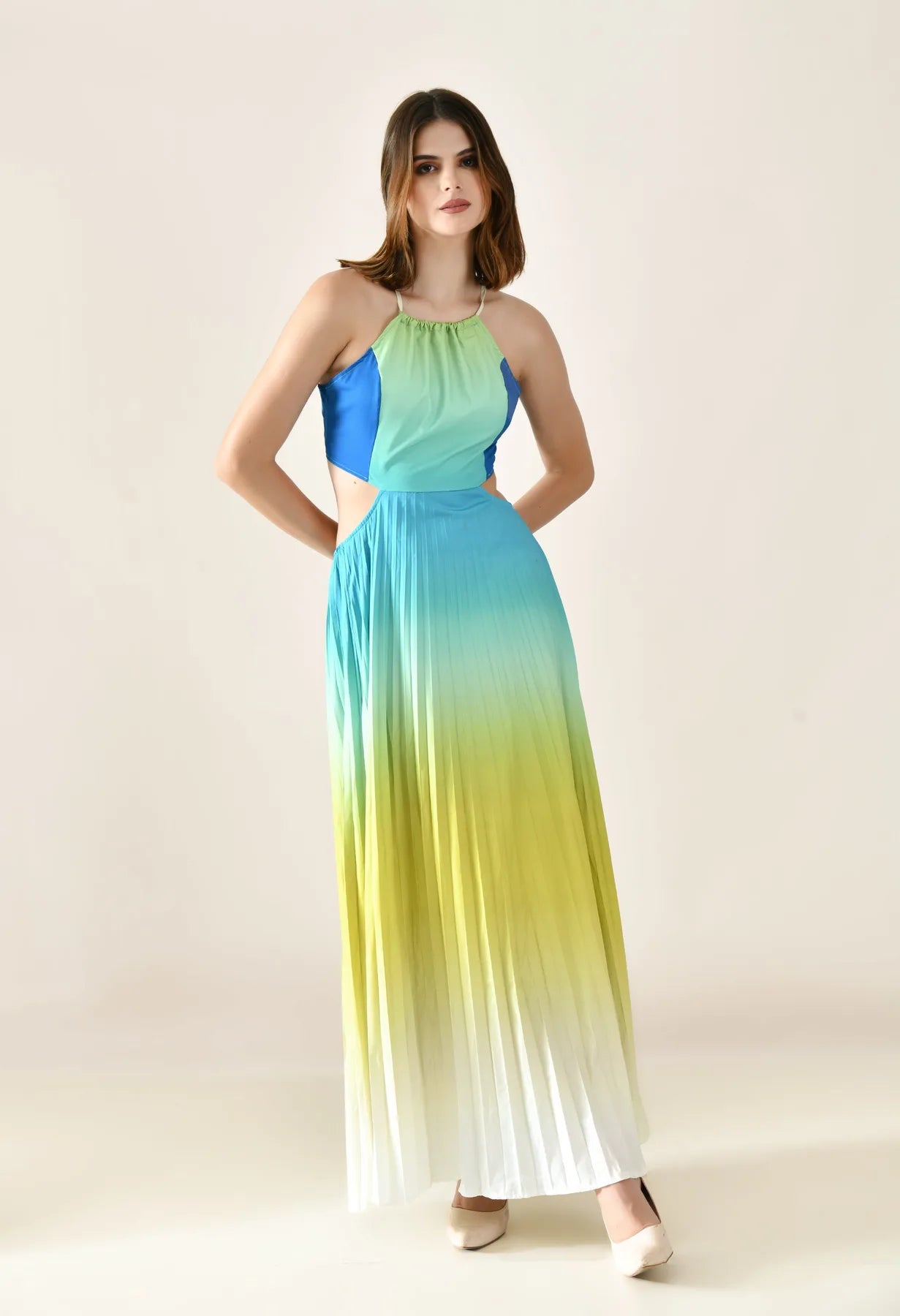 Gradient Pleated Maxi Dress