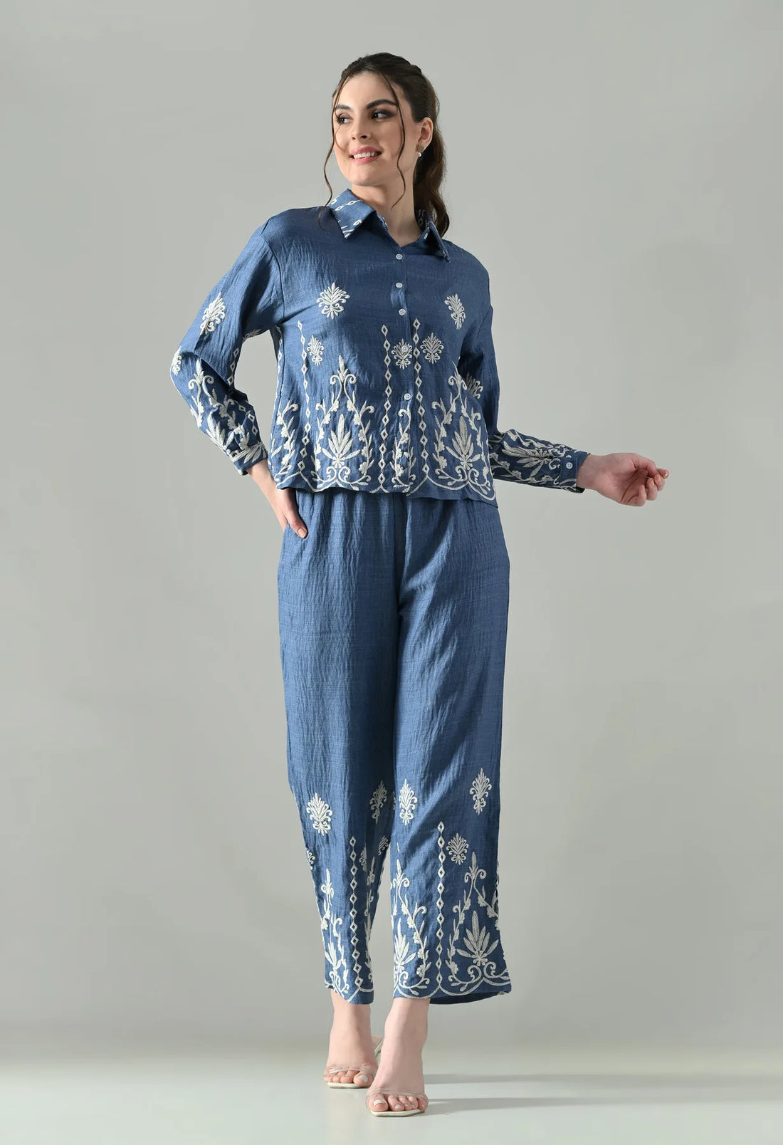 Embroidered Denim Ease Co-ord Set