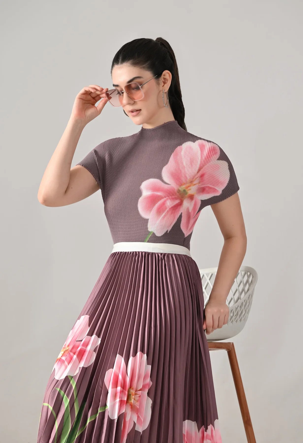 Floral Printed Pleated Two-Piece Set