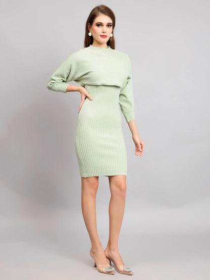 Pearl Embellished Winter Knitted Two-Piece Set
