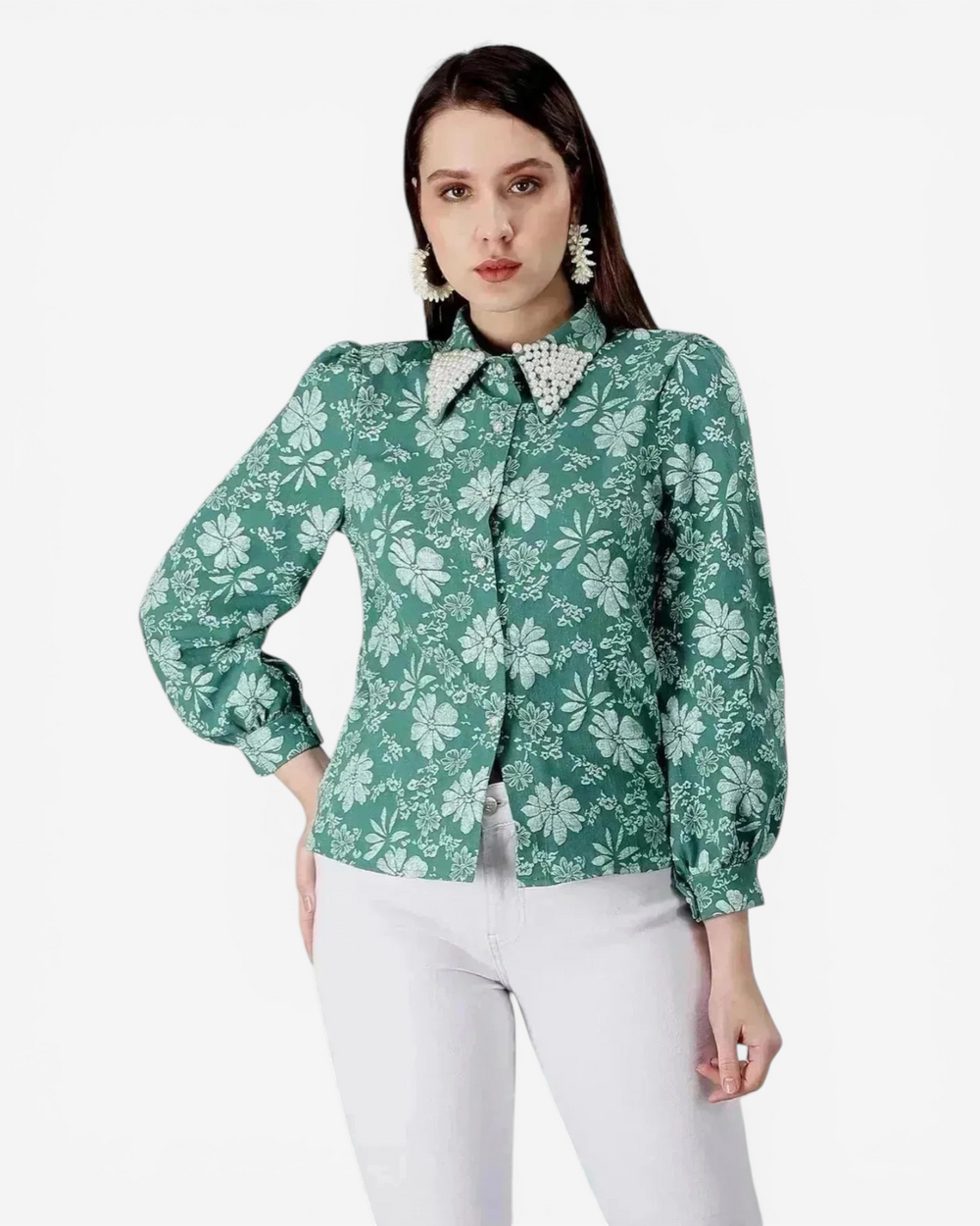 Pearl Beading Jacquard Shirt
