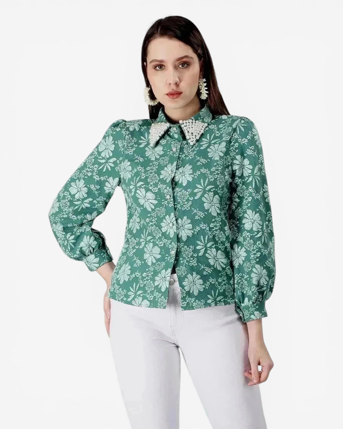 Pearl Beading Jacquard Shirt