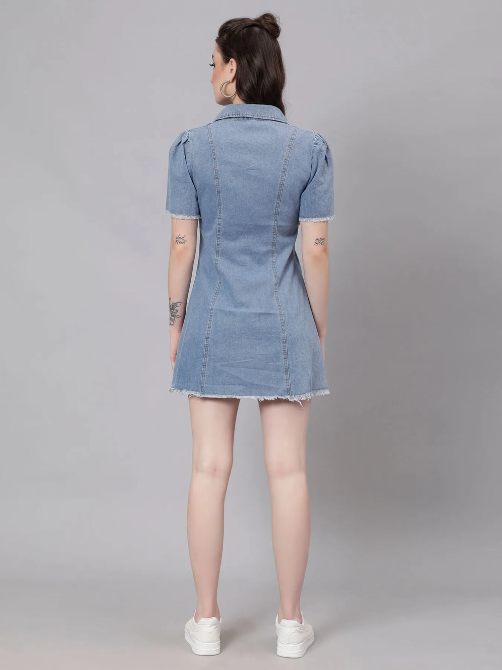 Lace Up Denim Short Dress