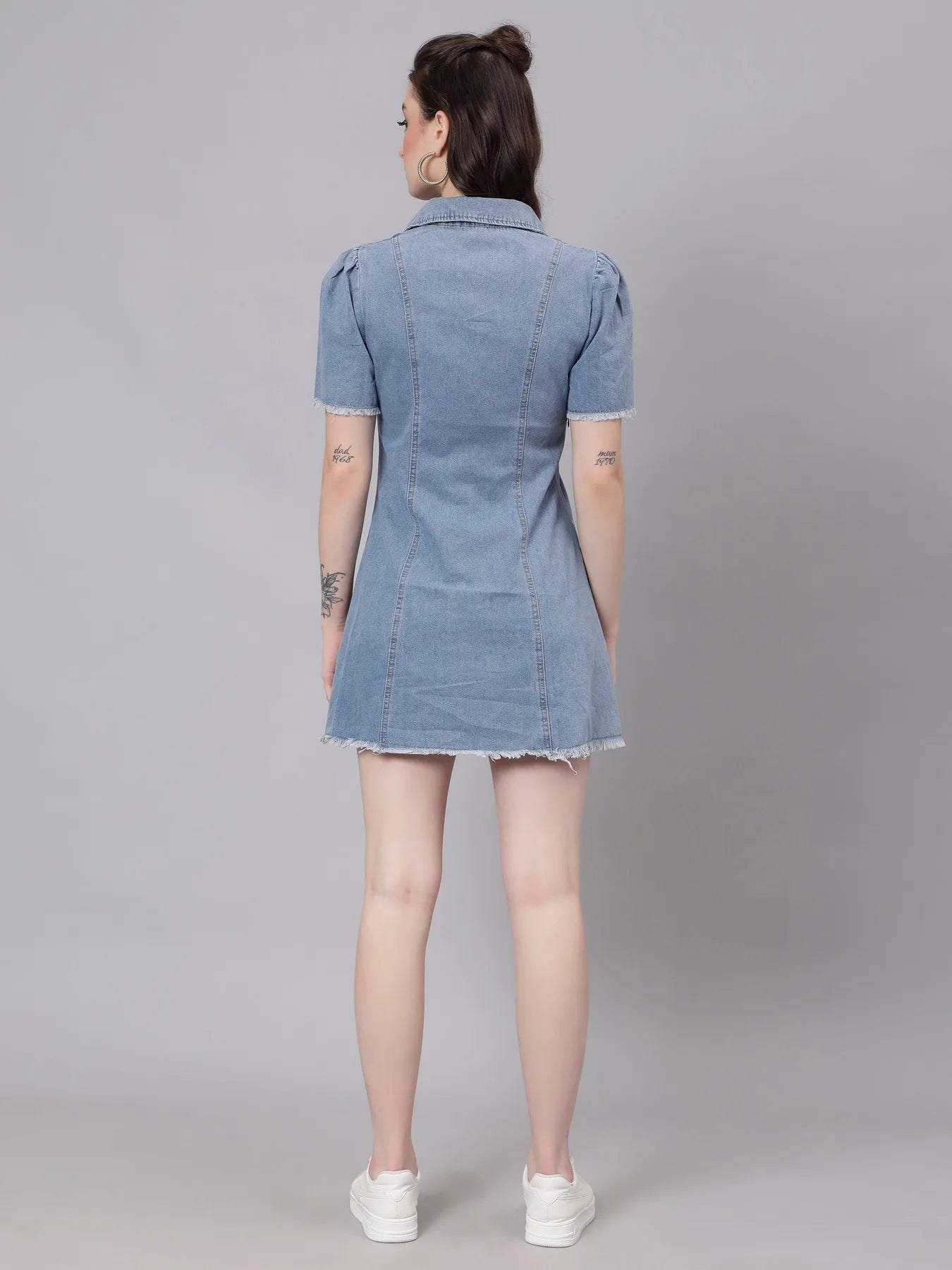Lace Up Denim Short Dress