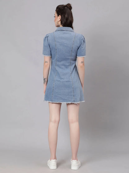 Lace Up Denim Short Dress