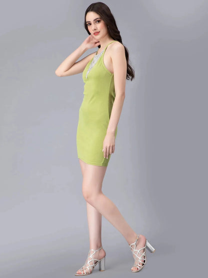 Halter Rhinestone Fringes Necklace Dress