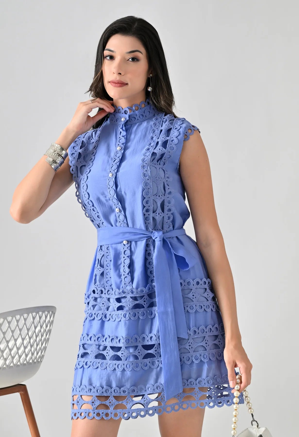 Cut-Out Belted Short Dress