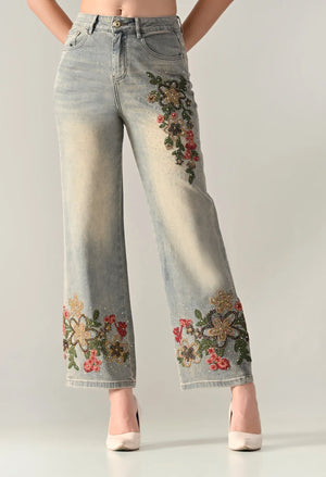 Rhinestone Embroidered Jeans