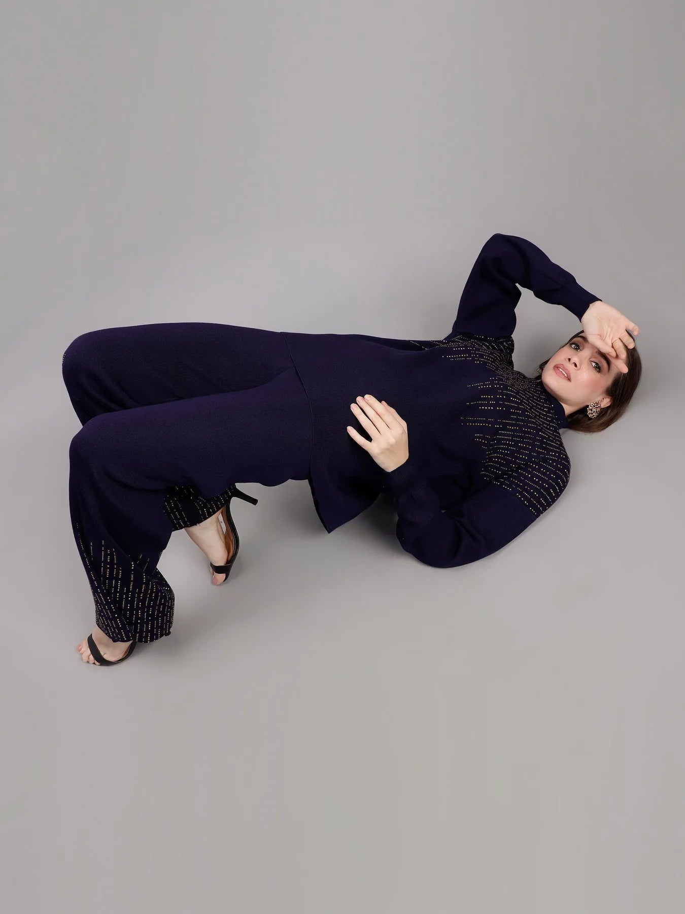 Metallic Rhinestone Knitted Two Piece Set