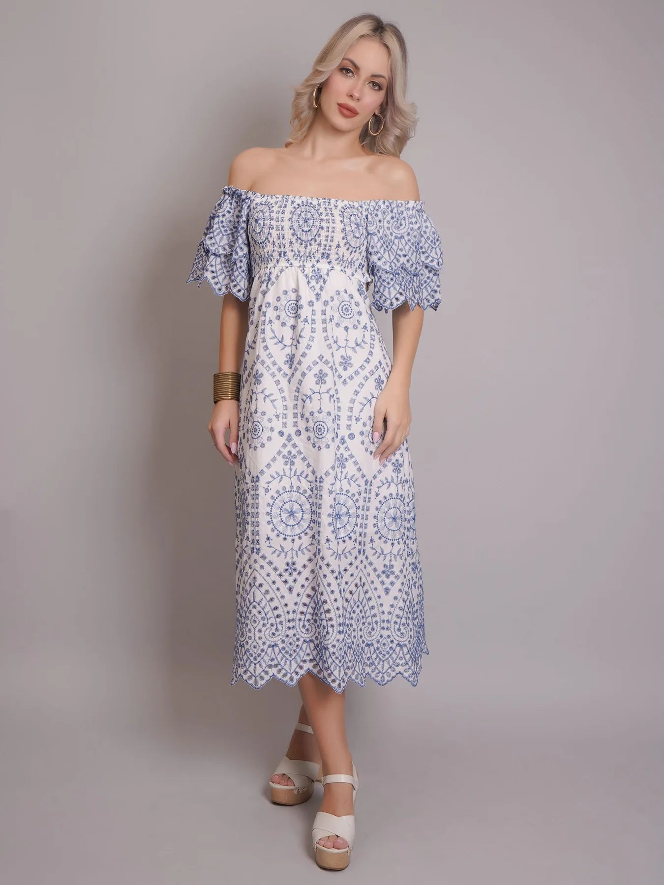 Off-Shoulder Embroidered Dress