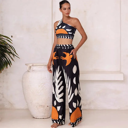 Abstract Printed Bikini and Pant Set