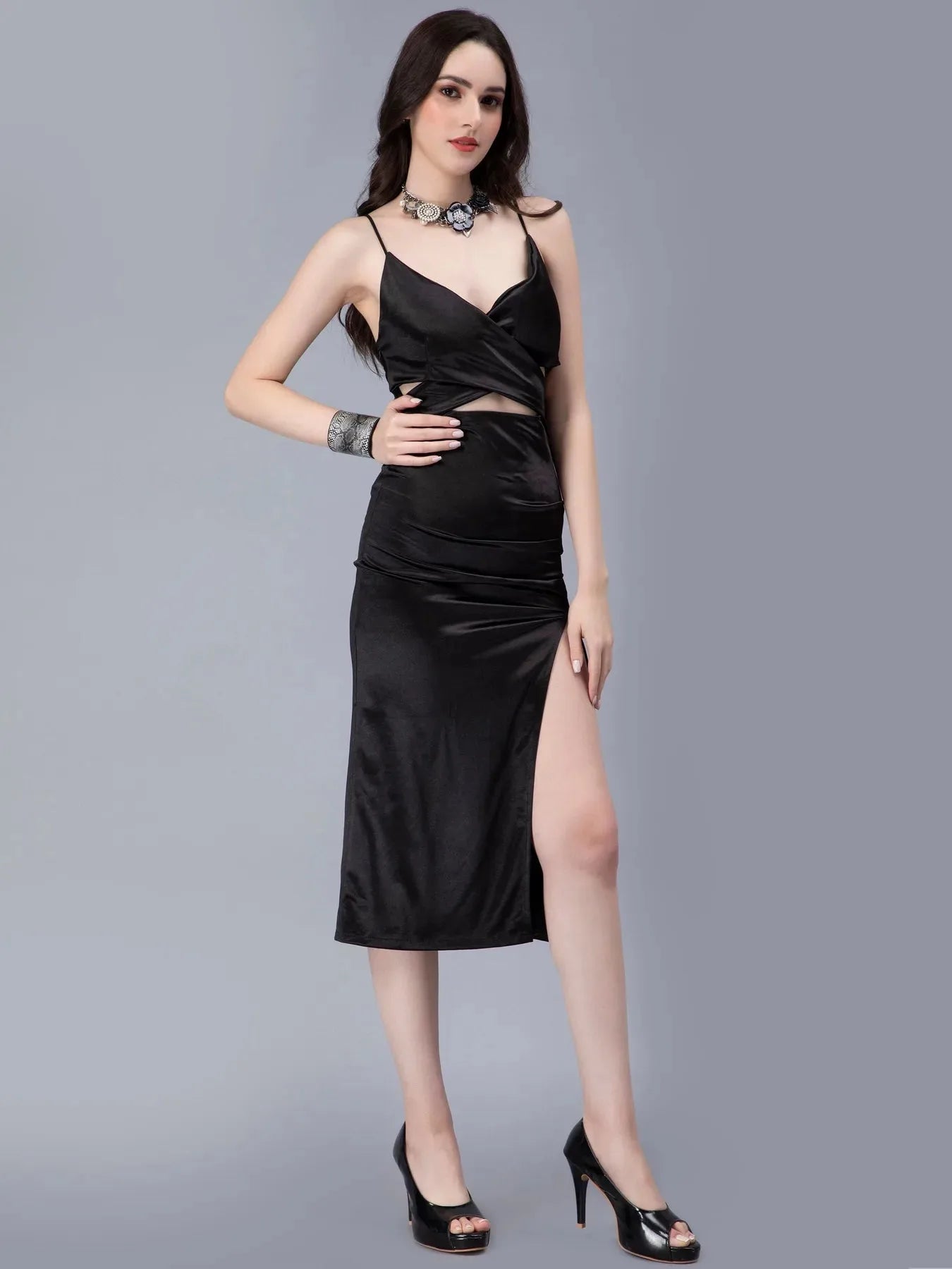 Cross Front Satin Dress