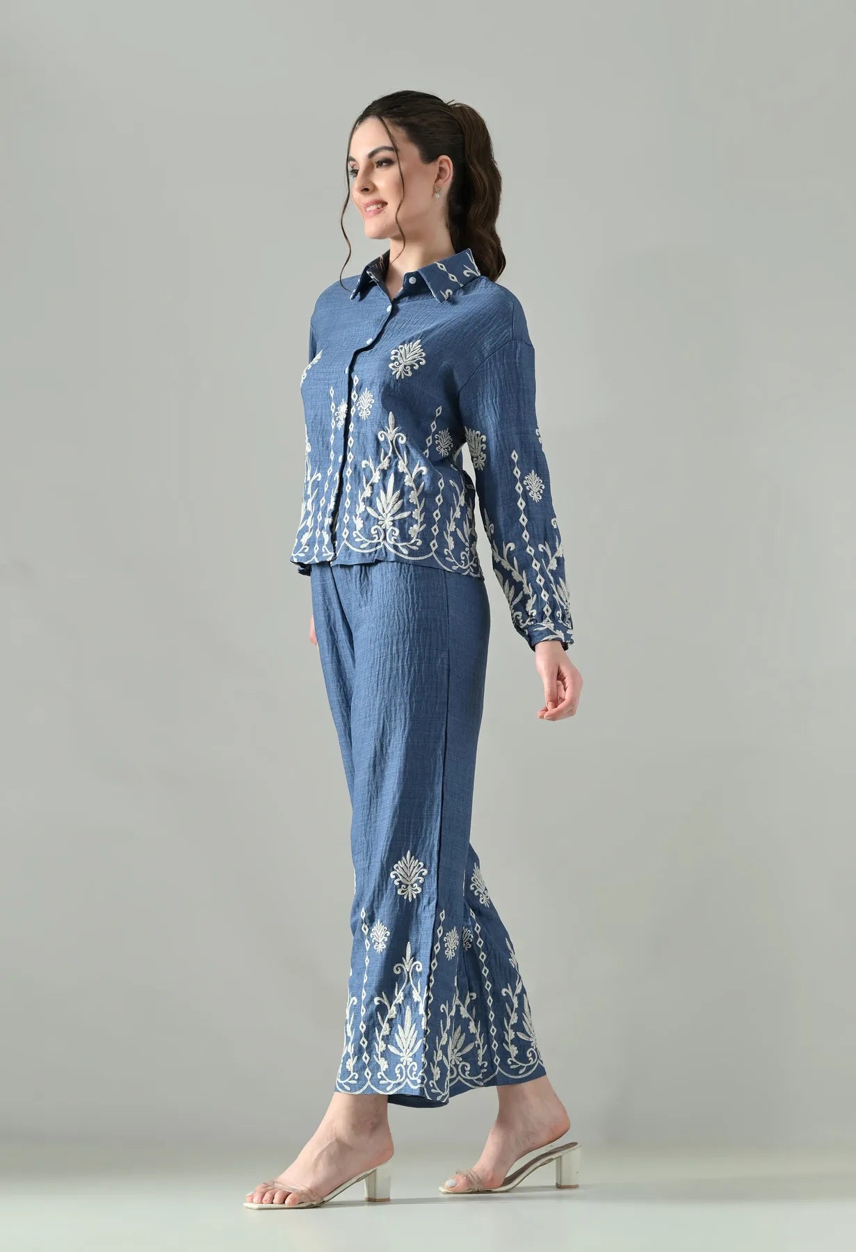 Embroidered Denim Ease Co-ord Set