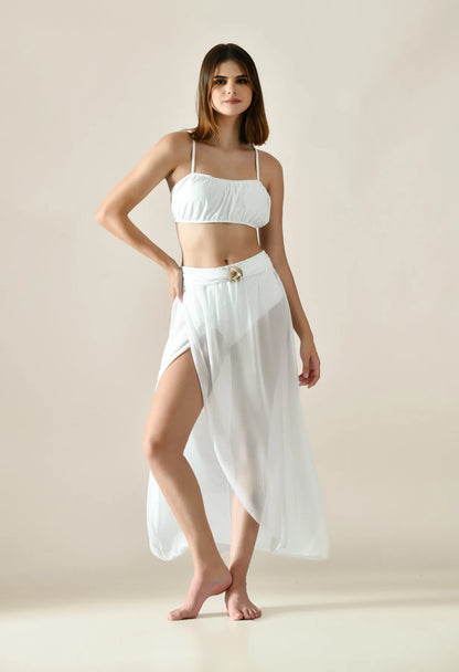 Solid Bikini Set With Sarong