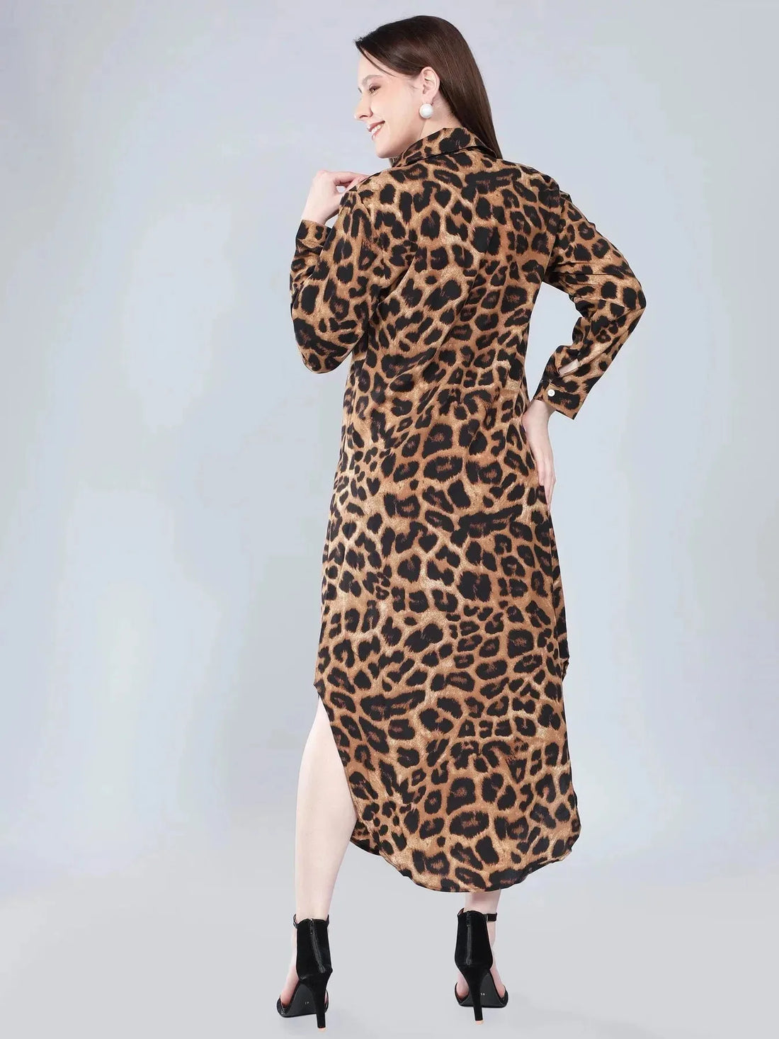 Leopard Print Long Shirt Dress