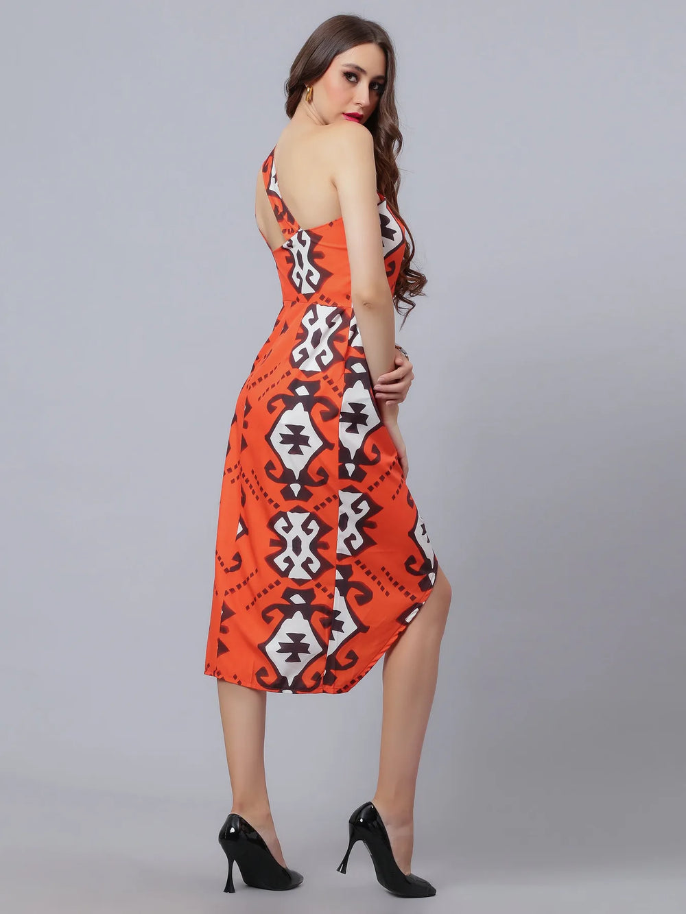 Hot Orange Printed Dress