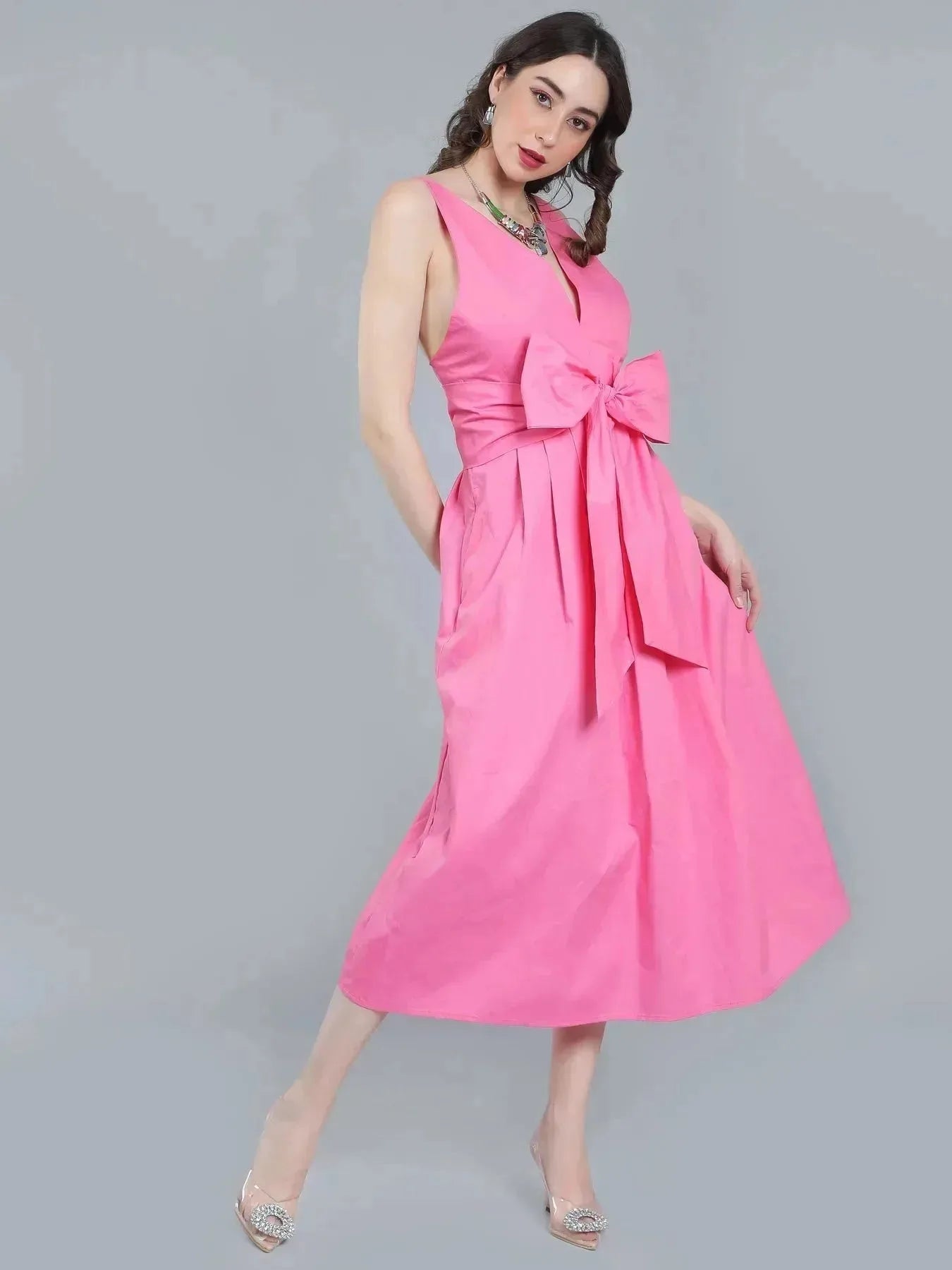 Deep V-Neck Cotton Dress