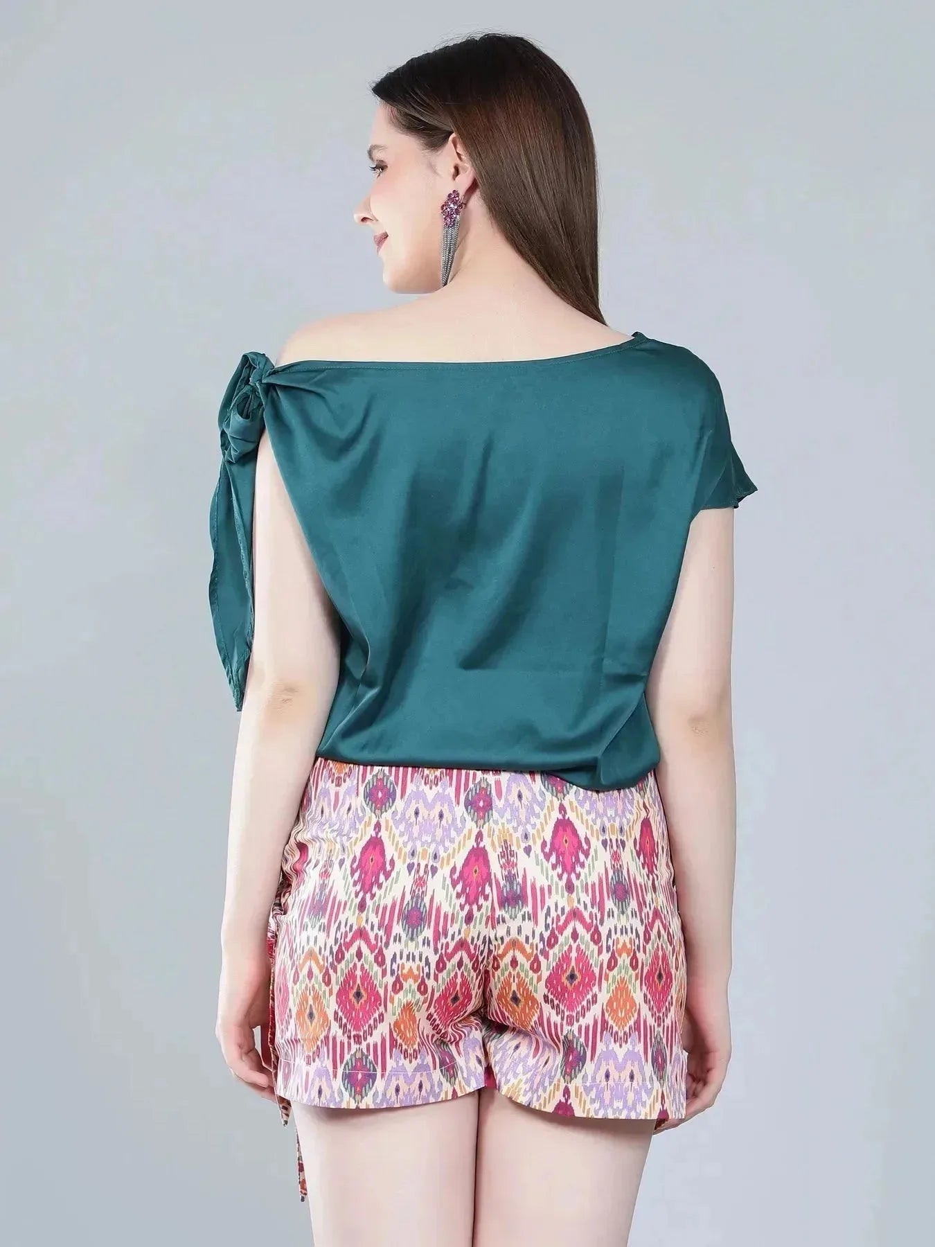 Tie Shoulder Satin Blouse