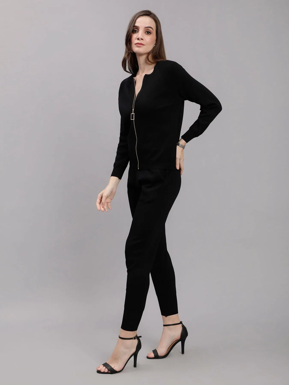 Front Zip Knitted Three Piece Set