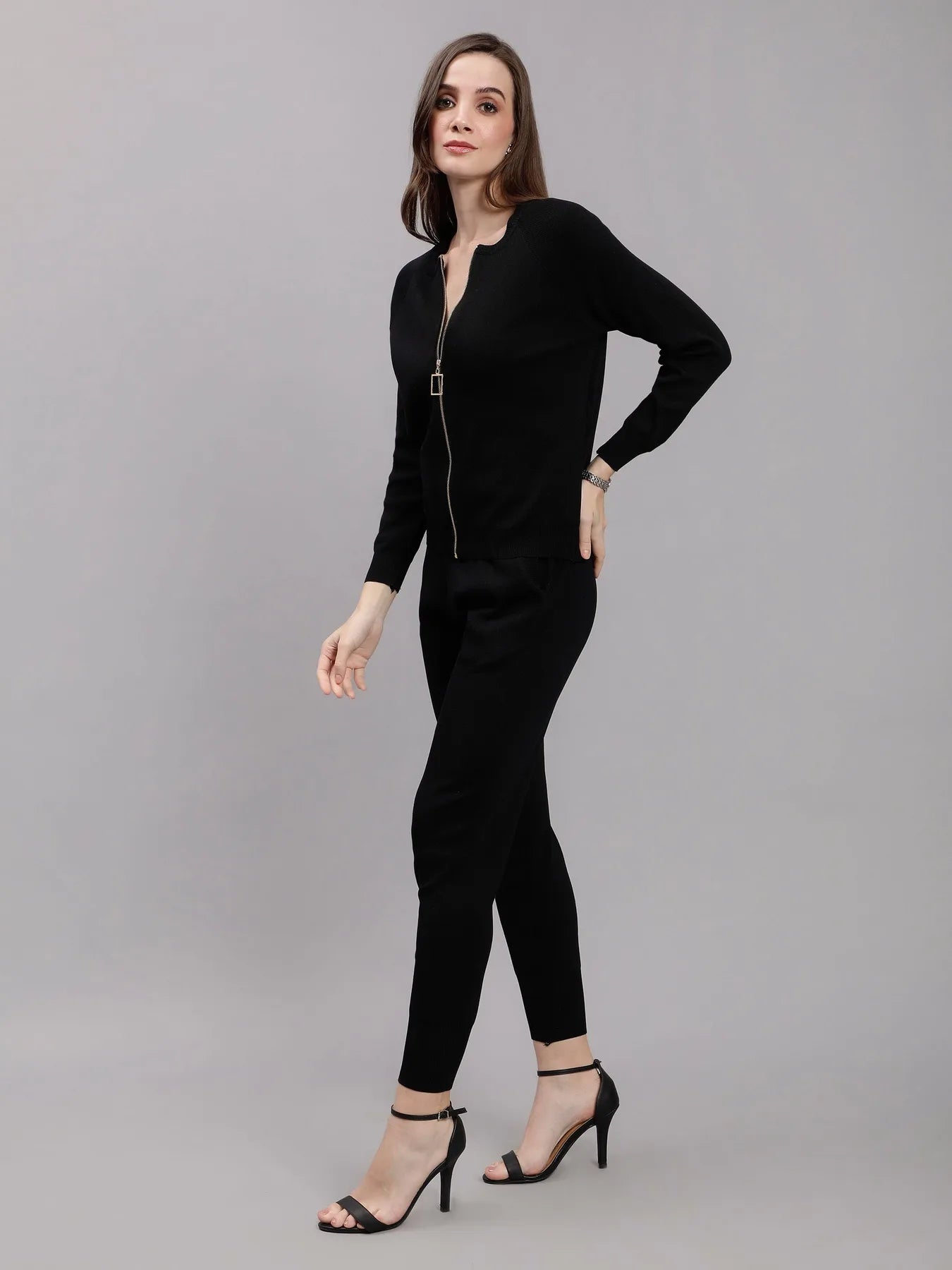 Front Zip Knitted Three Piece Set