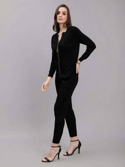 Front Zip Knitted Three Piece Set