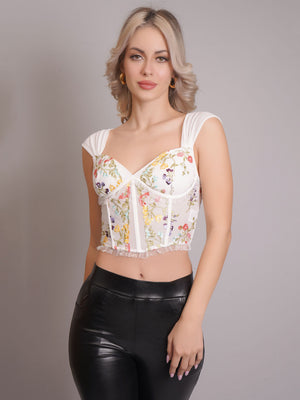 Floral Embroidery Corset Top
