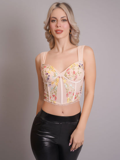 Floral Embroidery Corset Top