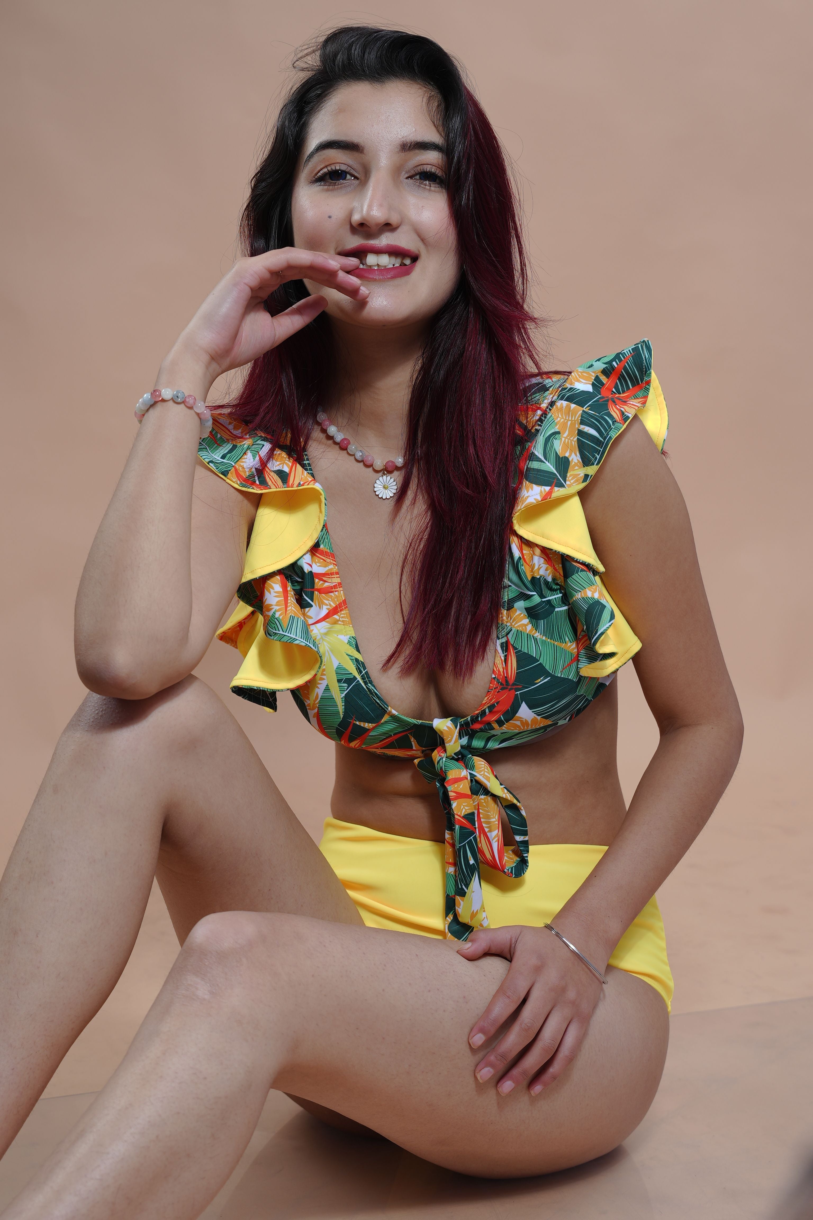 Plunge Tie-Knot Floral Bikini