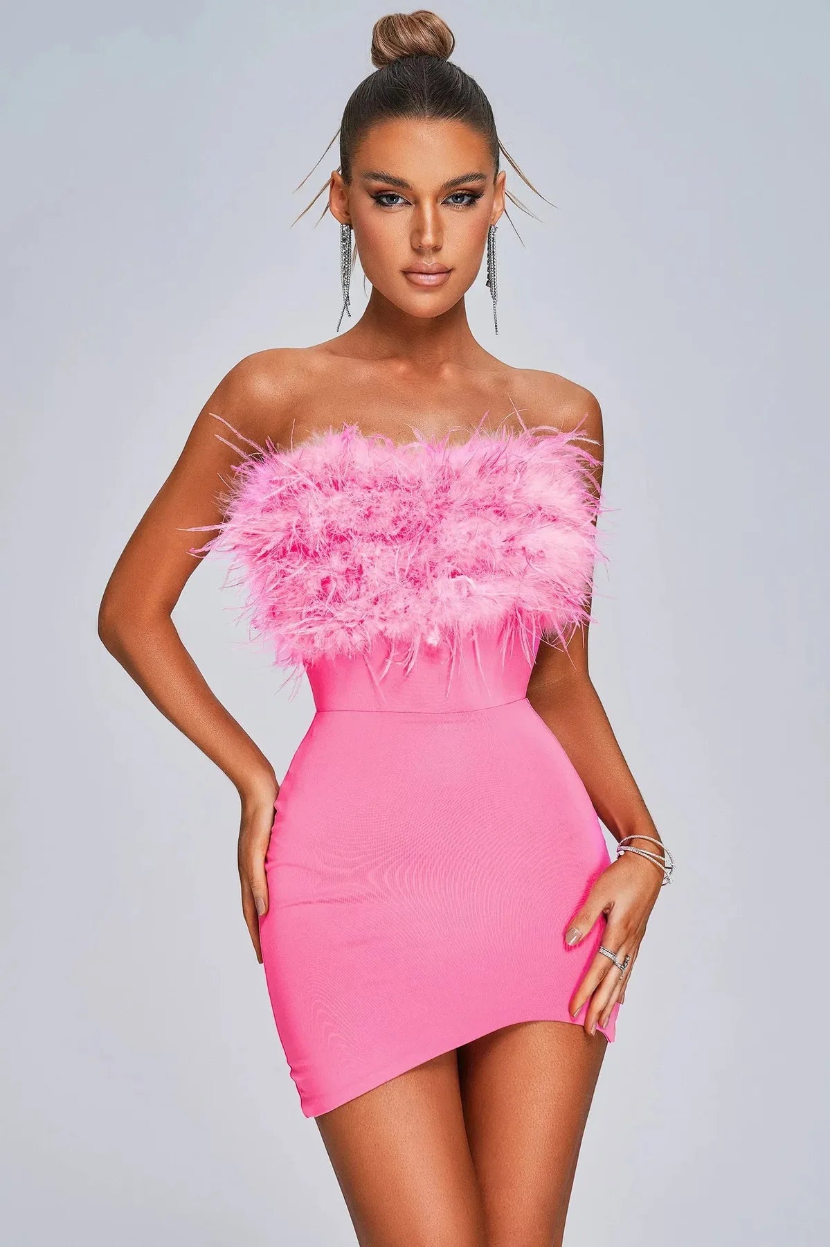 Strapless Feather Mini Dress
