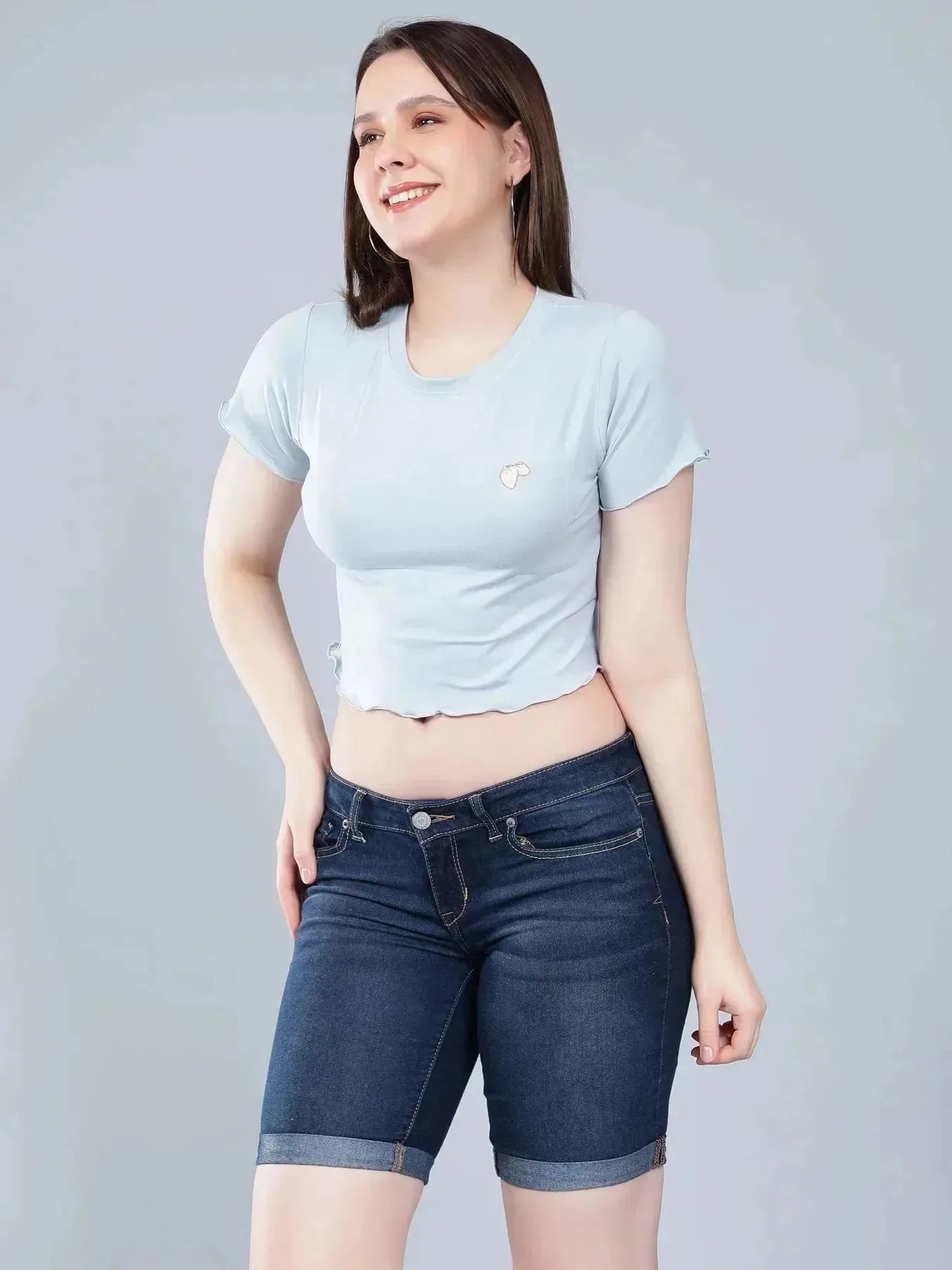 Strawberry Embroidery Crop Tee