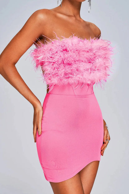 Strapless Feather Mini Dress