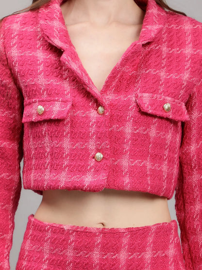 Plaid Tweed Blazer Skirt Set