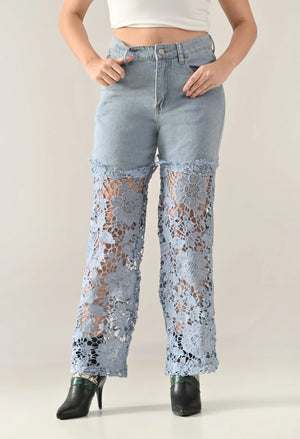 Lace Wave Denim Jeans