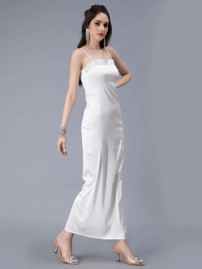 Rhinestones Embellished Satin Dress